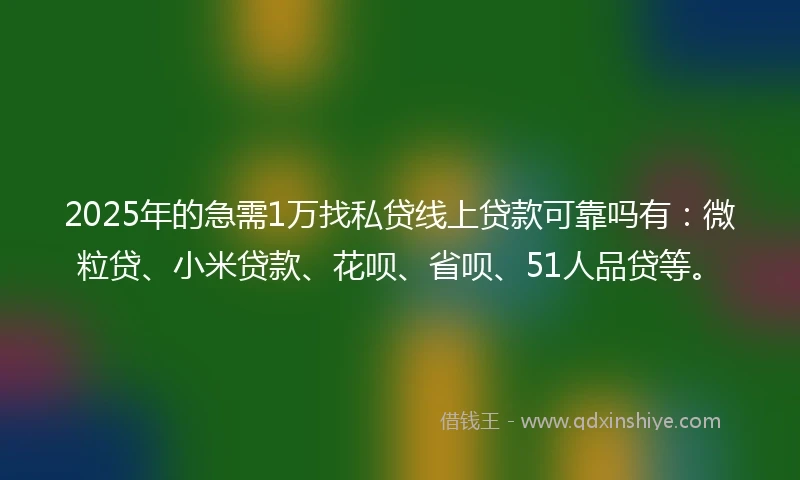 2025年的急需1万找私贷线上贷款可靠吗有：微粒贷、小米贷款、花呗、省呗、51人品贷等。