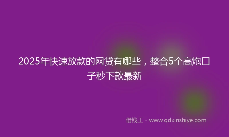 2025年快速放款的网贷有哪些，整合5个高炮口子秒下款最新