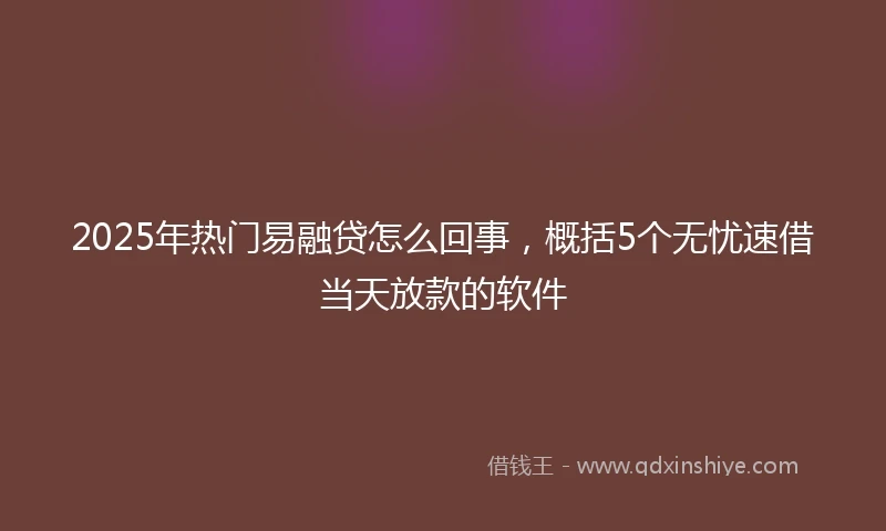2025年热门易融贷怎么回事，概括5个无忧速借当天放款的软件