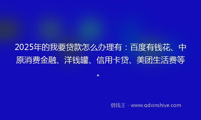 2025年的我要贷款怎么办理有：百度有钱花、中原消费金融、洋钱罐、信用卡贷、美团生活费等。
