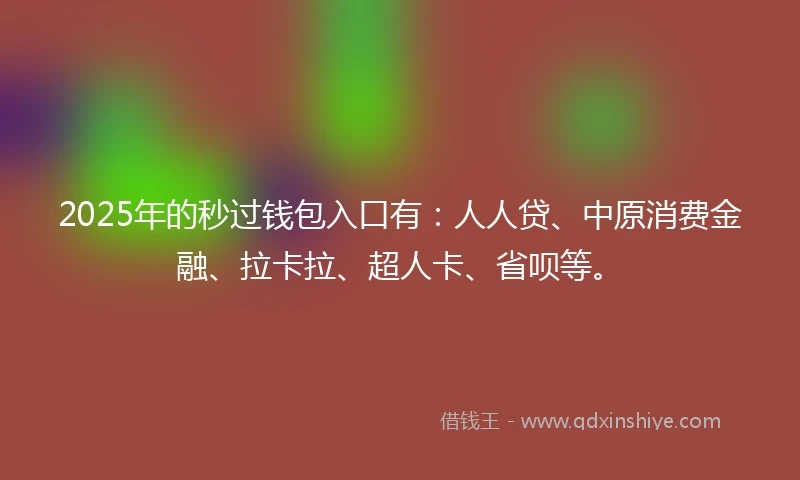 2025年的秒过钱包入口有：人人贷、中原消费金融、拉卡拉、超人卡、省呗等。
