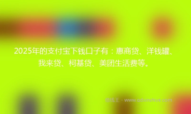 2025年的支付宝下钱口子有：惠商贷、洋钱罐、我来贷、柯基贷、美团生活费等。
