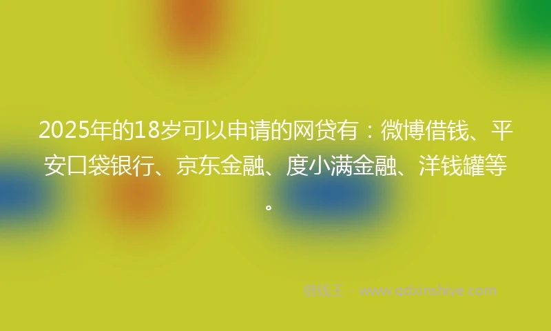 2025年的18岁可以申请的网贷有：微博借钱、平安口袋银行、京东金融、度小满金融、洋钱罐等。