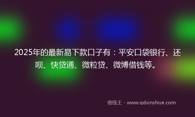 2025年的最新易下款口子有：平安口袋银行、还呗、快贷通、微粒贷、微博借钱等。