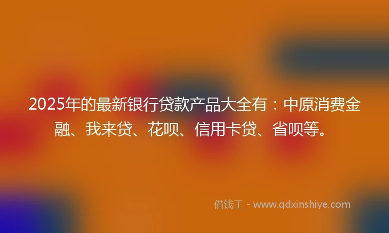2025年的最新银行贷款产品大全有：中原消费金融、我来贷、花呗、信用卡贷、省呗等。