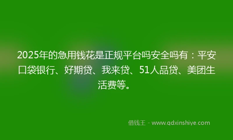 2025年的急用钱花是正规平台吗安全吗有：平安口袋银行、好期贷、我来贷、51人品贷、美团生活费等。