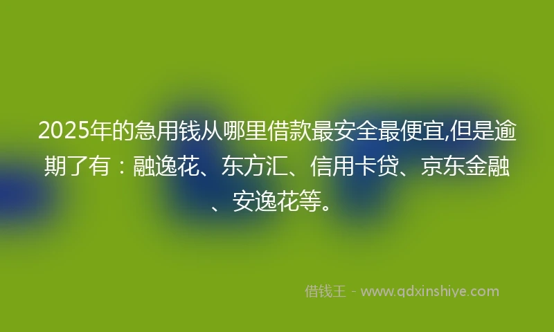 2025年的急用钱从哪里借款最安全最便宜,但是逾期了有：融逸花、东方汇、信用卡贷、京东金融、安逸花等。