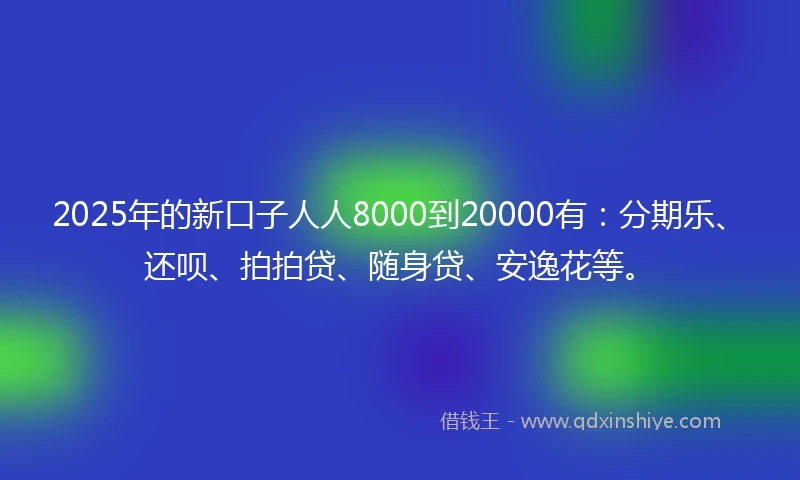 2025年的新口子人人8000到20000有：分期乐、还呗、拍拍贷、随身贷、安逸花等。