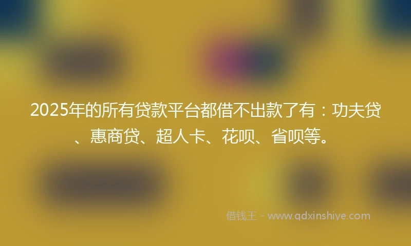2025年的所有贷款平台都借不出款了有：功夫贷、惠商贷、超人卡、花呗、省呗等。