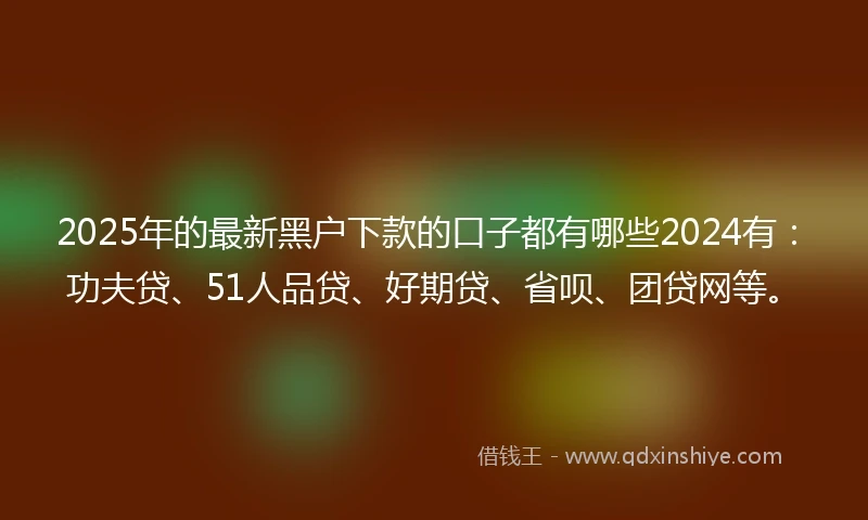 2025年的最新黑户下款的口子都有哪些2024有：功夫贷、51人品贷、好期贷、省呗、团贷网等。