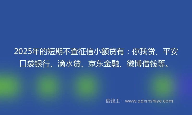 2025年的短期不查征信小额贷有：你我贷、平安口袋银行、滴水贷、京东金融、微博借钱等。