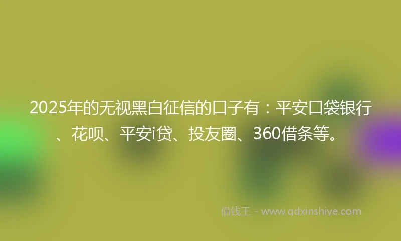 2025年的无视黑白征信的口子有：平安口袋银行、花呗、平安i贷、投友圈、360借条等。