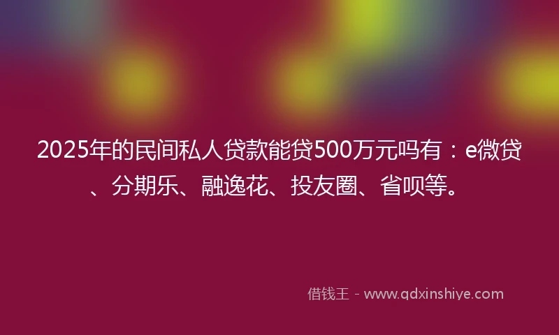 2025年的民间私人贷款能贷500万元吗有：e微贷、分期乐、融逸花、投友圈、省呗等。
