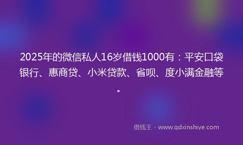 2025年的微信私人16岁借钱1000有：平安口袋银行、惠商贷、小米贷款、省呗、度小满金融等。