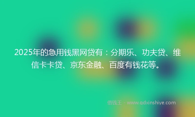 2025年的急用钱黑网贷有：分期乐、功夫贷、维信卡卡贷、京东金融、百度有钱花等。