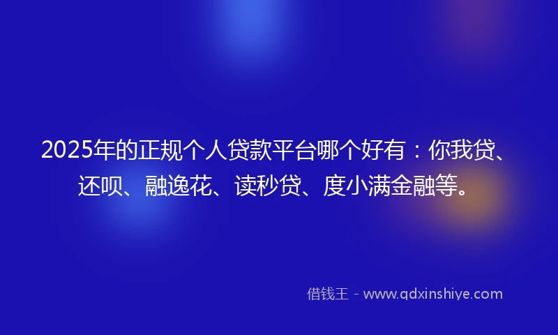 2025年的正规个人贷款平台哪个好有：你我贷、还呗、融逸花、读秒贷、度小满金融等。
