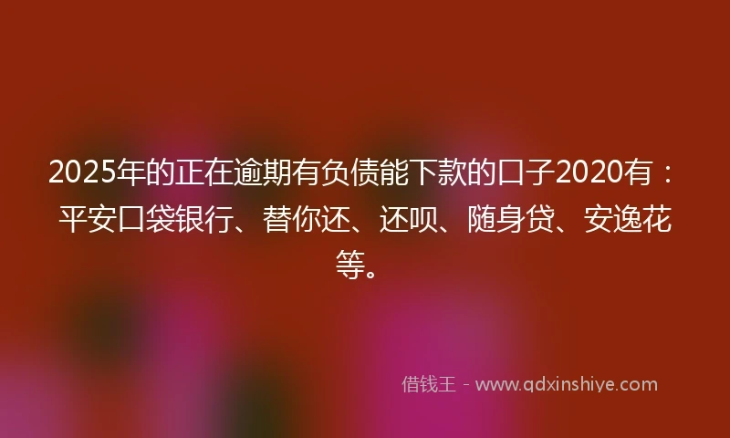 2025年的正在逾期有负债能下款的口子2020有：平安口袋银行、替你还、还呗、随身贷、安逸花等。