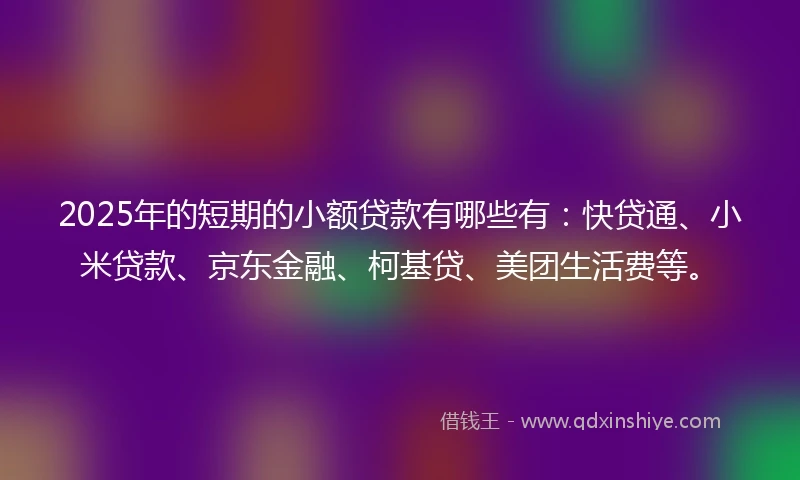 2025年的短期的小额贷款有哪些有：快贷通、小米贷款、京东金融、柯基贷、美团生活费等。