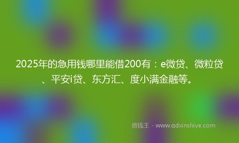 2025年的急用钱哪里能借200有：e微贷、微粒贷、平安i贷、东方汇、度小满金融等。
