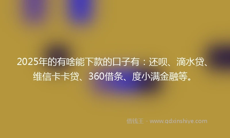 2025年的有啥能下款的口子有：还呗、滴水贷、维信卡卡贷、360借条、度小满金融等。
