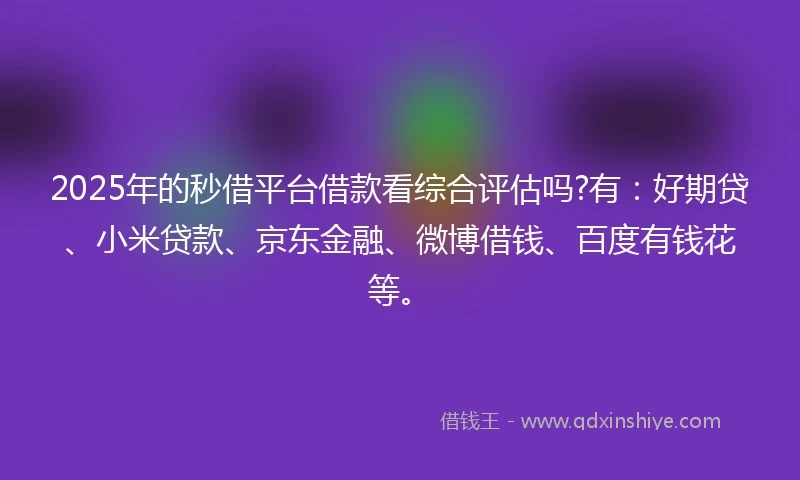 2025年的秒借平台借款看综合评估吗?有：好期贷、小米贷款、京东金融、微博借钱、百度有钱花等。