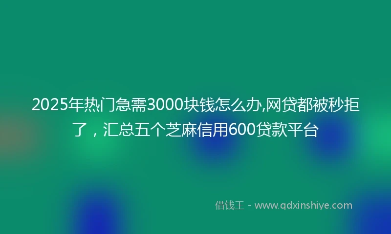 2025年热门急需3000块钱怎么办,网贷都被秒拒了，汇总五个芝麻信用600贷款平台