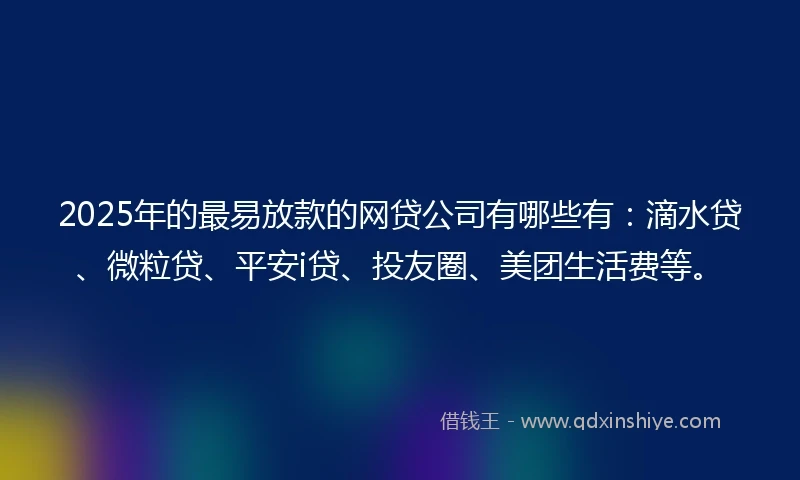 2025年的最易放款的网贷公司有哪些有：滴水贷、微粒贷、平安i贷、投友圈、美团生活费等。
