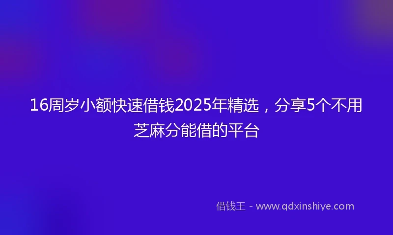 16周岁小额快速借钱2025年精选，分享5个不用芝麻分能借的平台