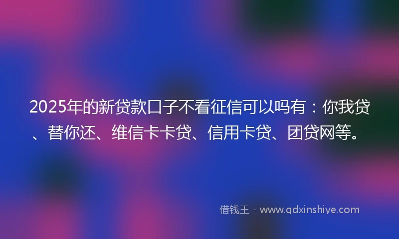 2025年的新贷款口子不看征信可以吗有：你我贷、替你还、维信卡卡贷、信用卡贷、团贷网等。