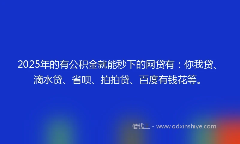 2025年的有公积金就能秒下的网贷有：你我贷、滴水贷、省呗、拍拍贷、百度有钱花等。