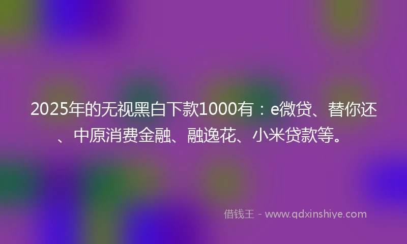 2025年的无视黑白下款1000有：e微贷、替你还、中原消费金融、融逸花、小米贷款等。