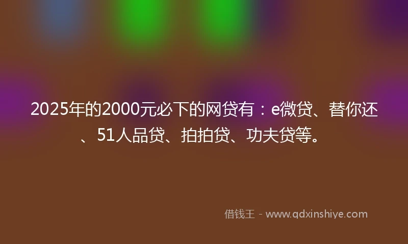 2025年的2000元必下的网贷有：e微贷、替你还、51人品贷、拍拍贷、功夫贷等。