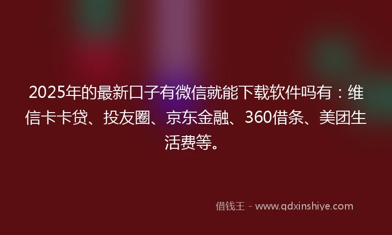 2025年的最新口子有微信就能下载软件吗有：维信卡卡贷、投友圈、京东金融、360借条、美团生活费等。