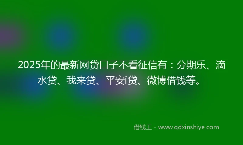 2025年的最新网贷口子不看征信有：分期乐、滴水贷、我来贷、平安i贷、微博借钱等。