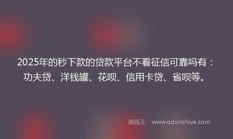 2025年的秒下款的贷款平台不看征信可靠吗有：功夫贷、洋钱罐、花呗、信用卡贷、省呗等。