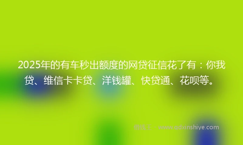 2025年的有车秒出额度的网贷征信花了有：你我贷、维信卡卡贷、洋钱罐、快贷通、花呗等。