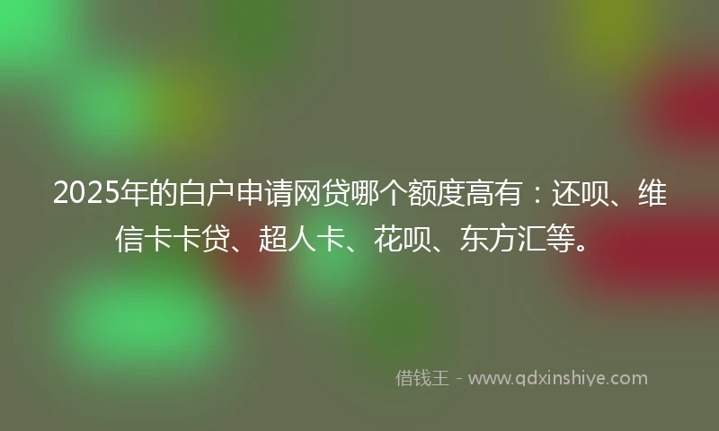 2025年的白户申请网贷哪个额度高有:还呗、维信卡卡贷、超人卡、花呗、东方汇等。