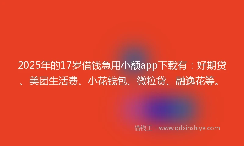 2025年的17岁借钱急用小额app下载有：好期贷、美团生活费、小花钱包、微粒贷、融逸花等。