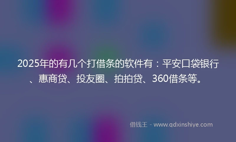 2025年的有几个打借条的软件有：平安口袋银行、惠商贷、投友圈、拍拍贷、360借条等。