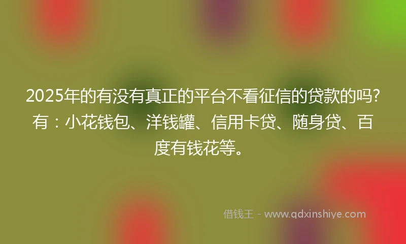 2025年的有没有真正的平台不看征信的贷款的吗?有：小花钱包、洋钱罐、信用卡贷、随身贷、百度有钱花等。
