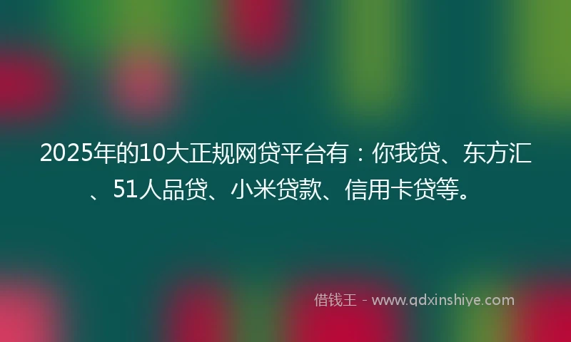 2025年的10大正规网贷平台有：你我贷、东方汇、51人品贷、小米贷款、信用卡贷等。