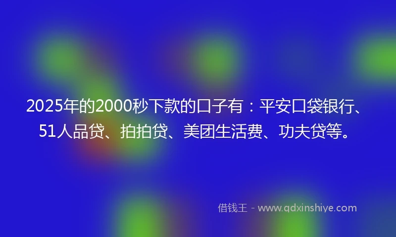 2025年的2000秒下款的口子有：平安口袋银行、51人品贷、拍拍贷、美团生活费、功夫贷等。