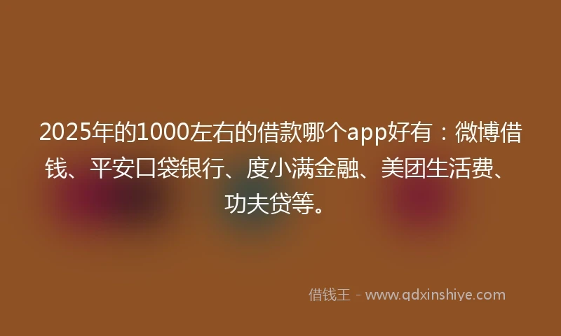 2025年的1000左右的借款哪个app好有：微博借钱、平安口袋银行、度小满金融、美团生活费、功夫贷等。