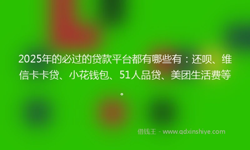 2025年的必过的贷款平台都有哪些有：还呗、维信卡卡贷、小花钱包、51人品贷、美团生活费等。