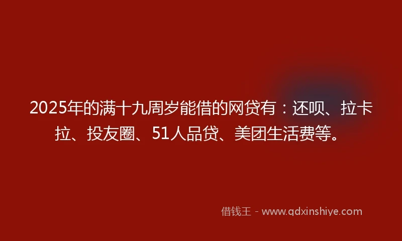 2025年的满十九周岁能借的网贷有：还呗、拉卡拉、投友圈、51人品贷、美团生活费等。