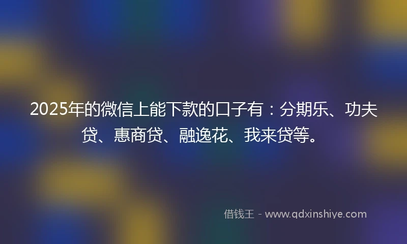 2025年的微信上能下款的口子有：分期乐、功夫贷、惠商贷、融逸花、我来贷等。
