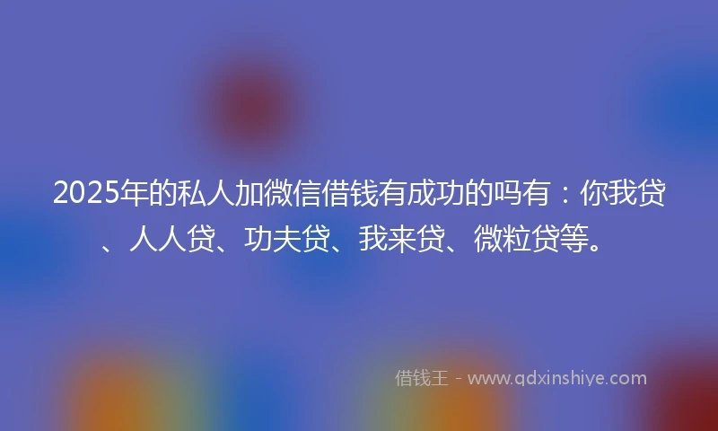 2025年的私人加微信借钱有成功的吗有：你我贷、人人贷、功夫贷、我来贷、微粒贷等。