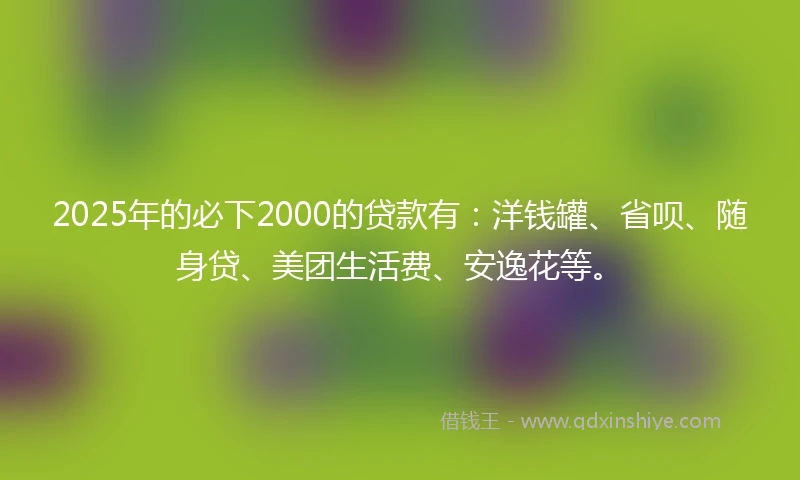 2025年的必下2000的贷款有：洋钱罐、省呗、随身贷、美团生活费、安逸花等。