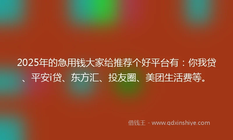 2025年的急用钱大家给推荐个好平台有：你我贷、平安i贷、东方汇、投友圈、美团生活费等。