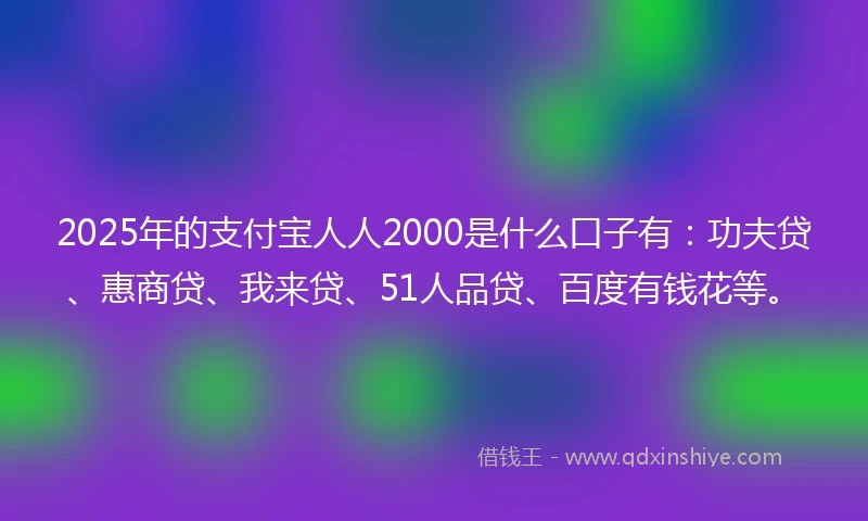 2025年的支付宝人人2000是什么口子有：功夫贷、惠商贷、我来贷、51人品贷、百度有钱花等。
